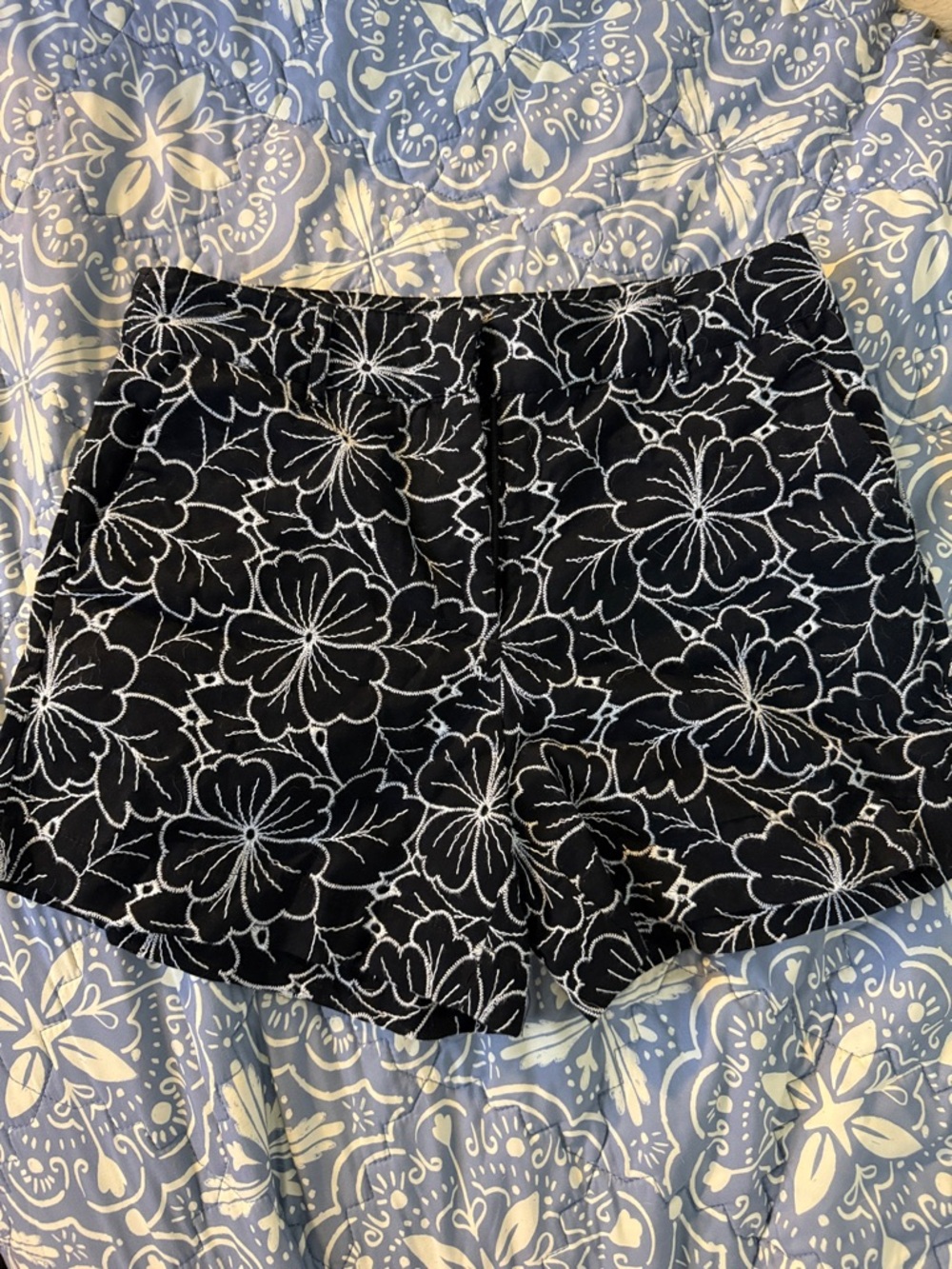 Tahari Black Shorts with White Floral Embroidery